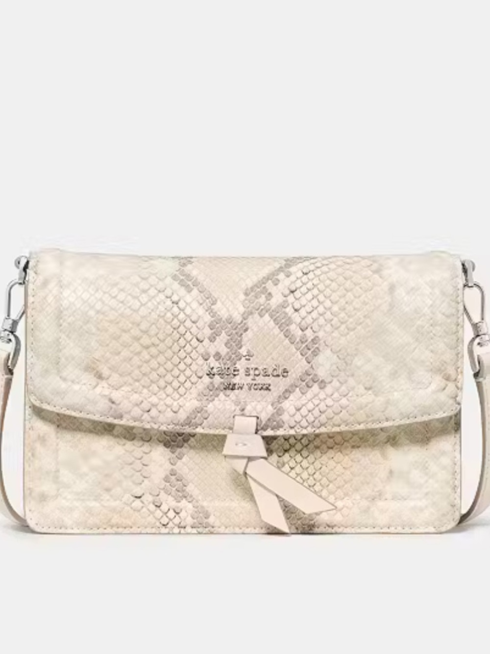 Kate Spade Cream Snake-Embossed Leather Flap Crossbody